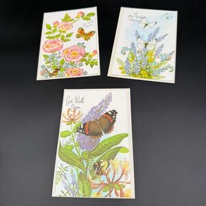 Vintage Get Well‎ Cards with Butterflies and Botanical Floral Illustrations
